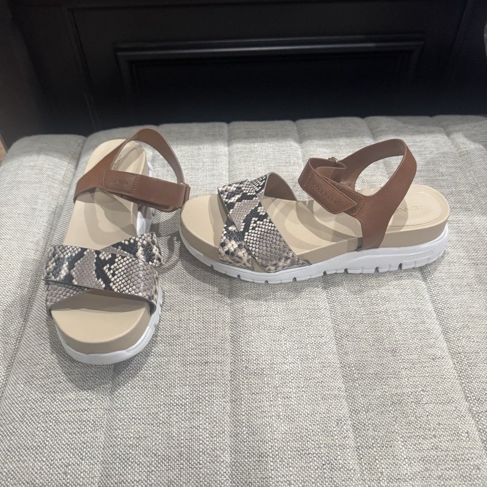 Cole Haan Zerogrand Platform Sandals Womens 8.5 Leather Soho Snake Crisscross